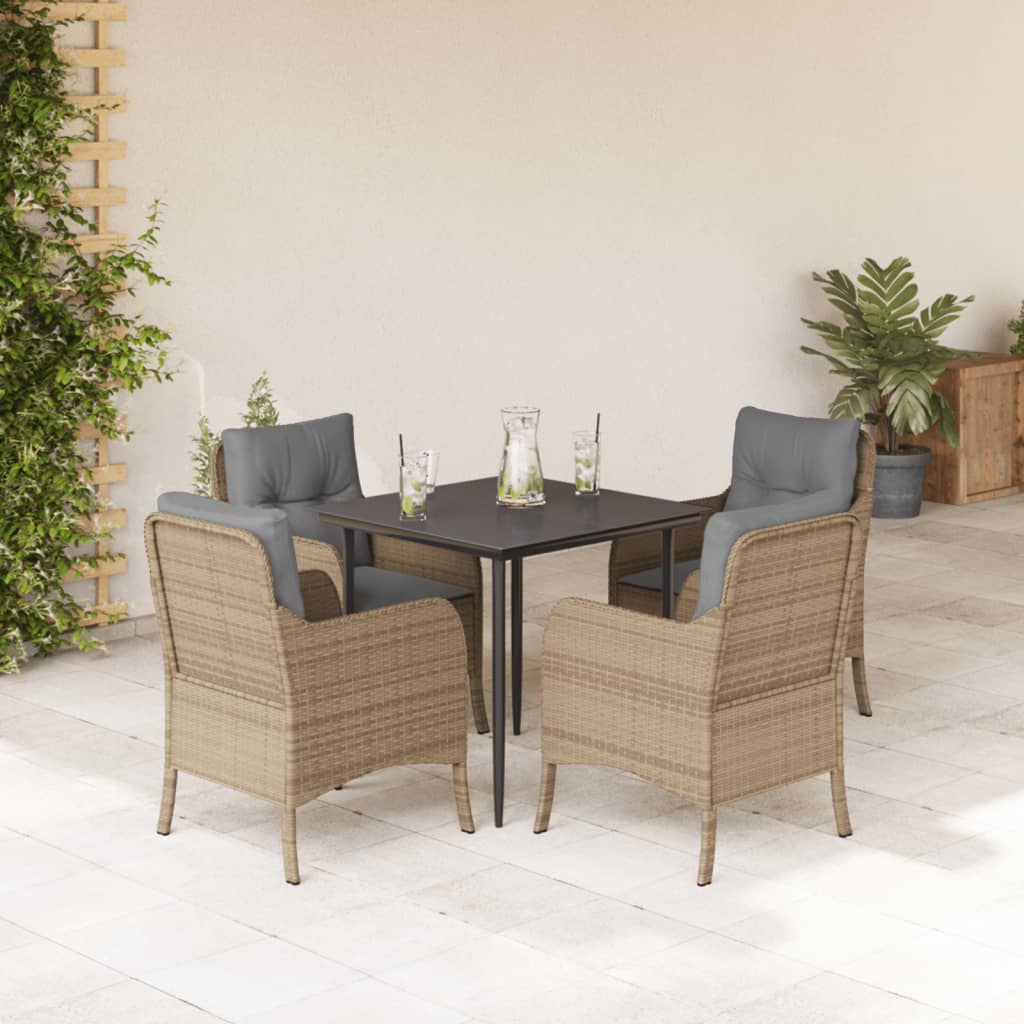 Set da Pranzo da Giardino 5 pz con Cuscini Beige in Polyrattan - homemem39