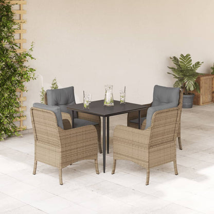 Set da Pranzo da Giardino 5 pz con Cuscini Beige in Polyrattan - homemem39