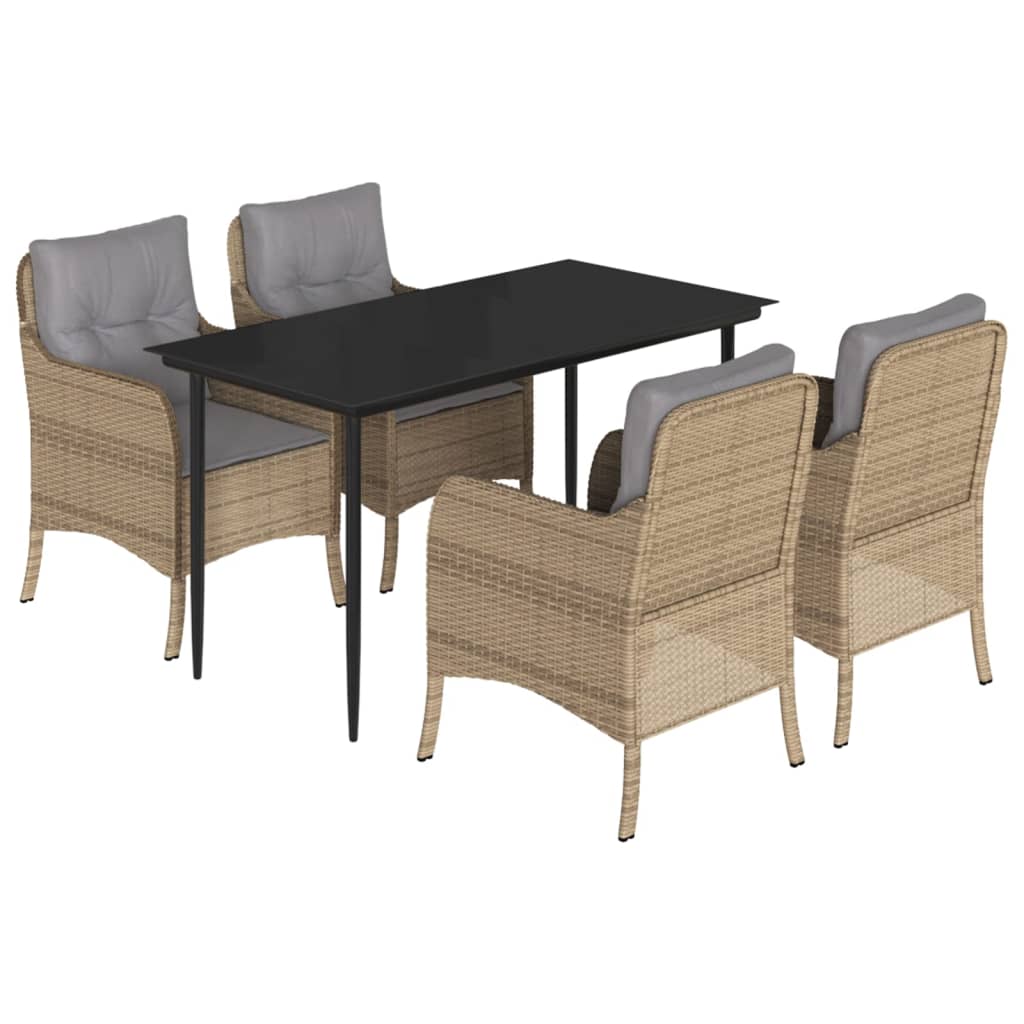 Set da Pranzo da Giardino 5 pz con Cuscini Beige in Polyrattan | homemem39