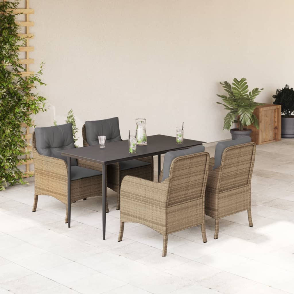 Set da Pranzo da Giardino 5 pz con Cuscini Beige in Polyrattan - homemem39