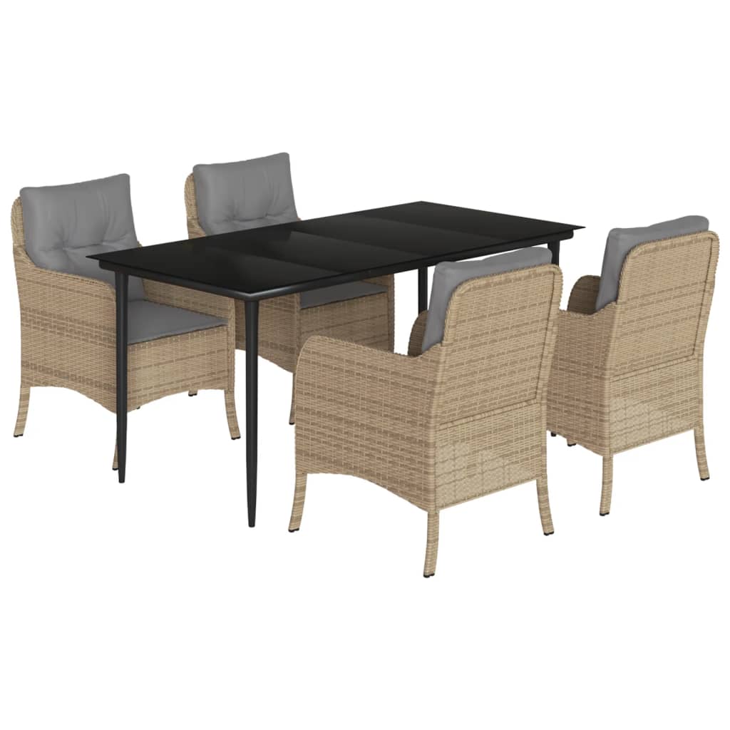 Set da Pranzo da Giardino 5 pz con Cuscini Beige in Polyrattan - homemem39