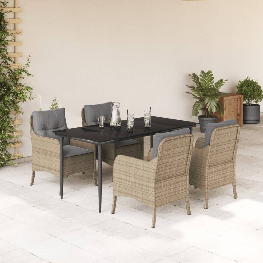 Set da Pranzo da Giardino 5 pz con Cuscini Beige in Polyrattan - homemem39