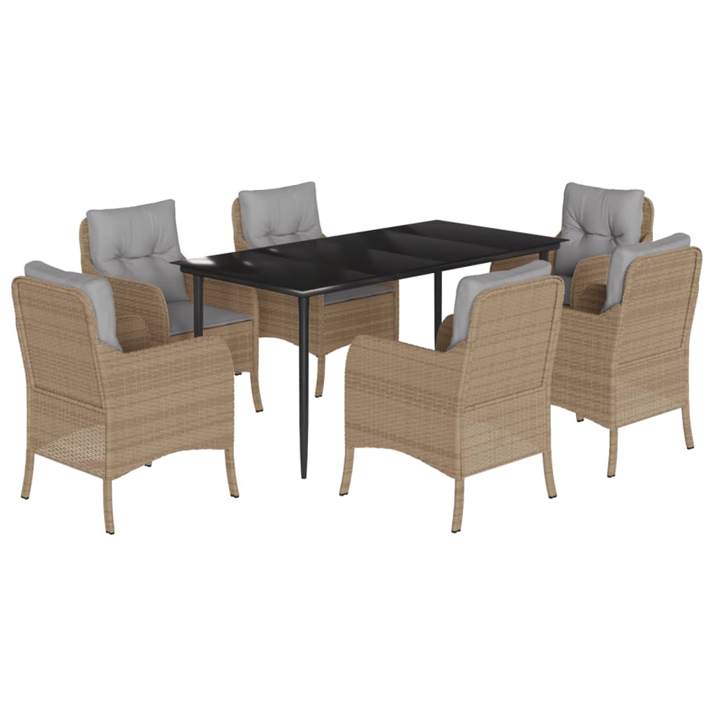 Set da Pranzo da Giardino 7 pz con Cuscini Beige in Polyrattan | homemem39