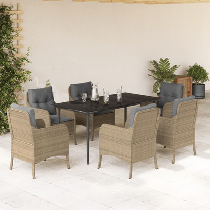 Set da Pranzo da Giardino 7 pz con Cuscini Beige in Polyrattan | homemem39
