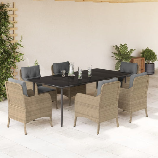 Set da Pranzo da Giardino 7 pz con Cuscini Beige in Polyrattan - homemem39
