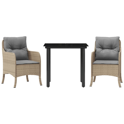 Set da Pranzo da Giardino 3 pz con Cuscini Beige in Polyrattan | homemem39
