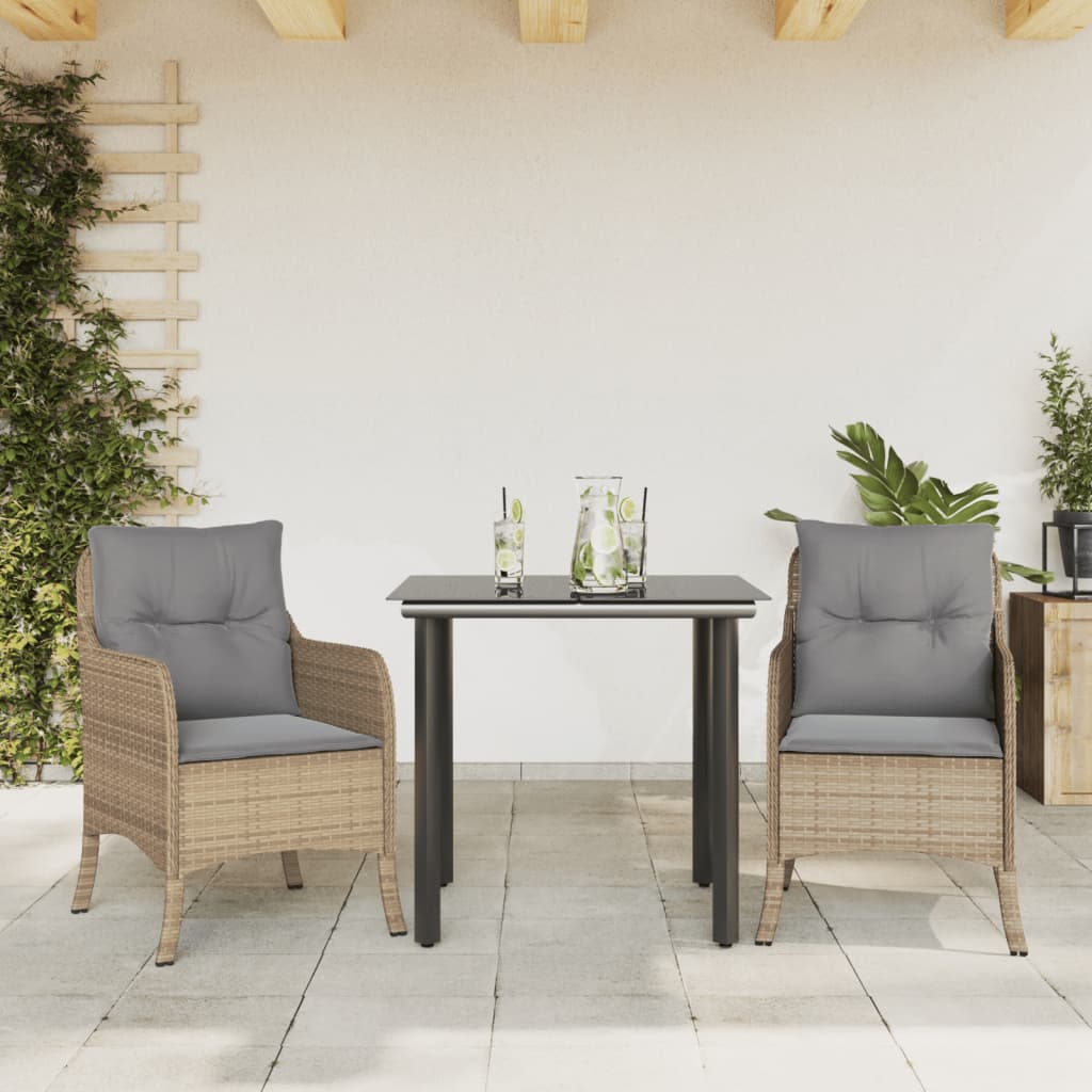 Set da Pranzo da Giardino 3 pz con Cuscini Beige in Polyrattan | homemem39
