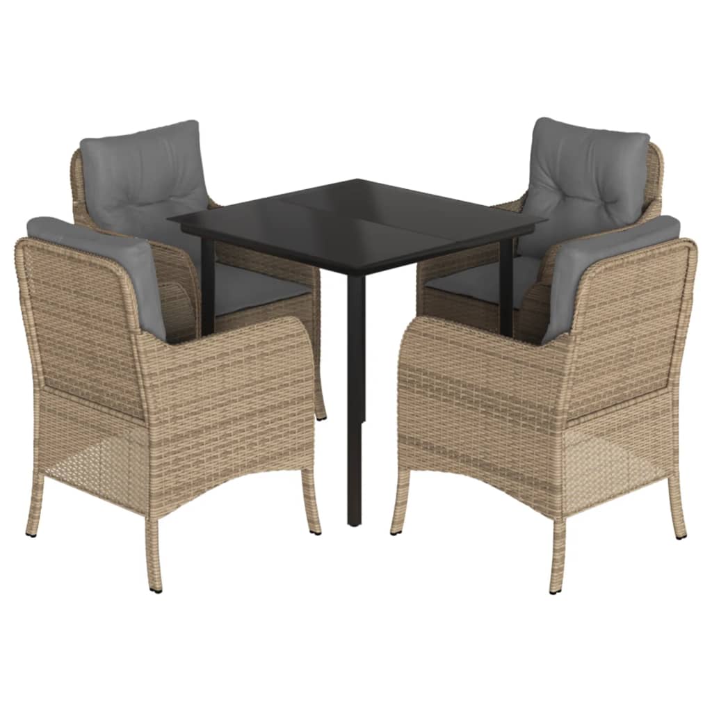Set da Pranzo da Giardino 5 pz con Cuscini Beige in Polyrattan | homemem39