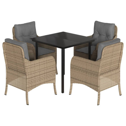 Set da Pranzo da Giardino 5 pz con Cuscini Beige in Polyrattan | homemem39