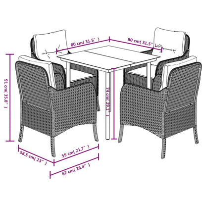 Set da Pranzo da Giardino 5 pz con Cuscini Beige in Polyrattan | homemem39