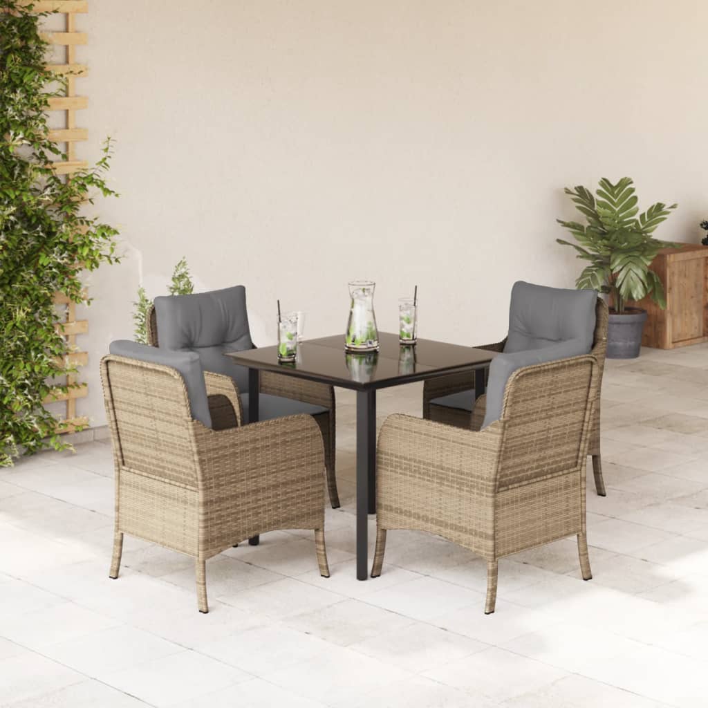 Set da Pranzo da Giardino 5 pz con Cuscini Beige in Polyrattan - homemem39