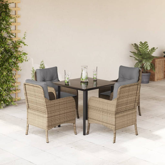 Set da Pranzo da Giardino 5 pz con Cuscini Beige in Polyrattan - homemem39