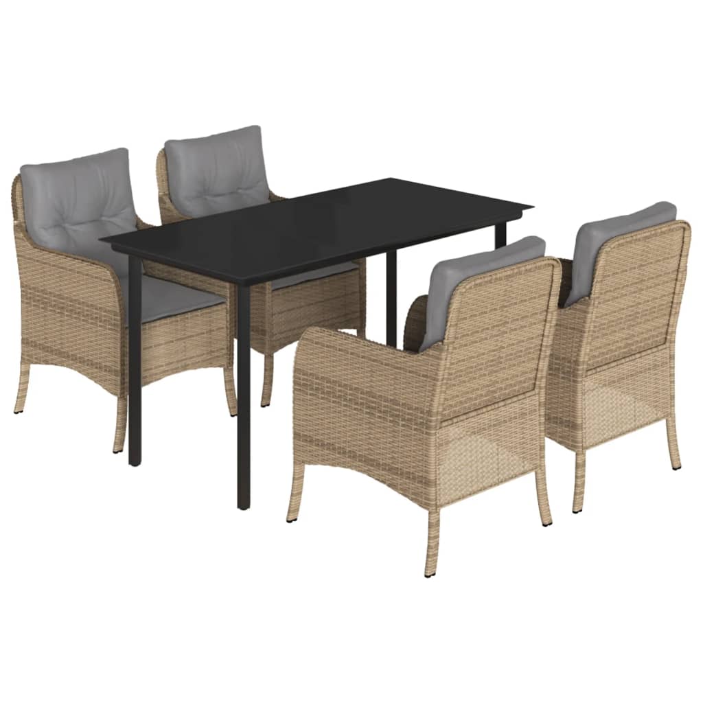 Set da Pranzo da Giardino 5 pz con Cuscini Beige in Polyrattan | homemem39