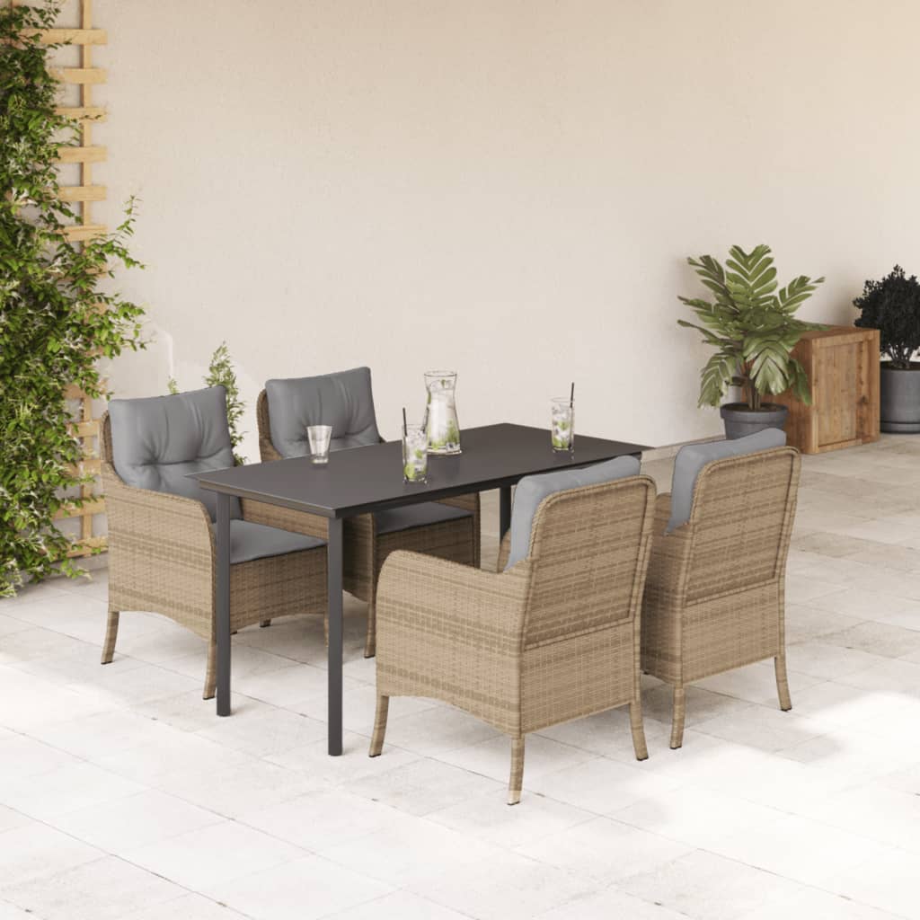 Set da Pranzo da Giardino 5 pz con Cuscini Beige in Polyrattan | homemem39