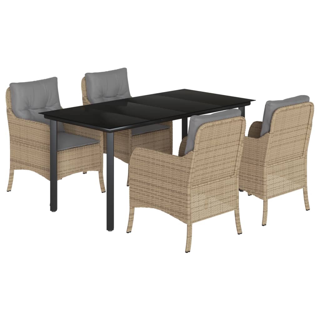 Set da Pranzo da Giardino 5 pz con Cuscini Beige in Polyrattan | homemem39