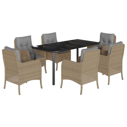 Set da Pranzo da Giardino 7 pz con Cuscini Beige in Polyrattan | homemem39