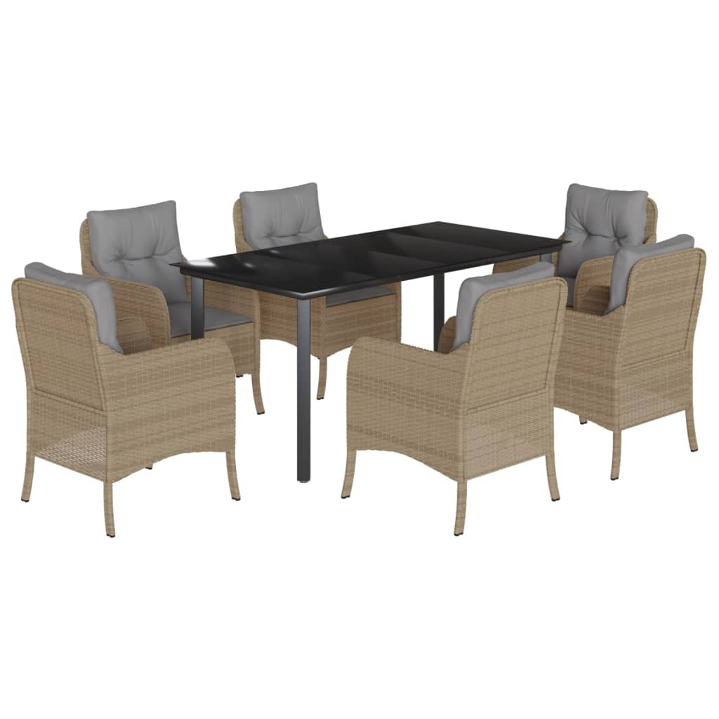 Set da Pranzo da Giardino 7 pz con Cuscini Beige in Polyrattan - homemem39
