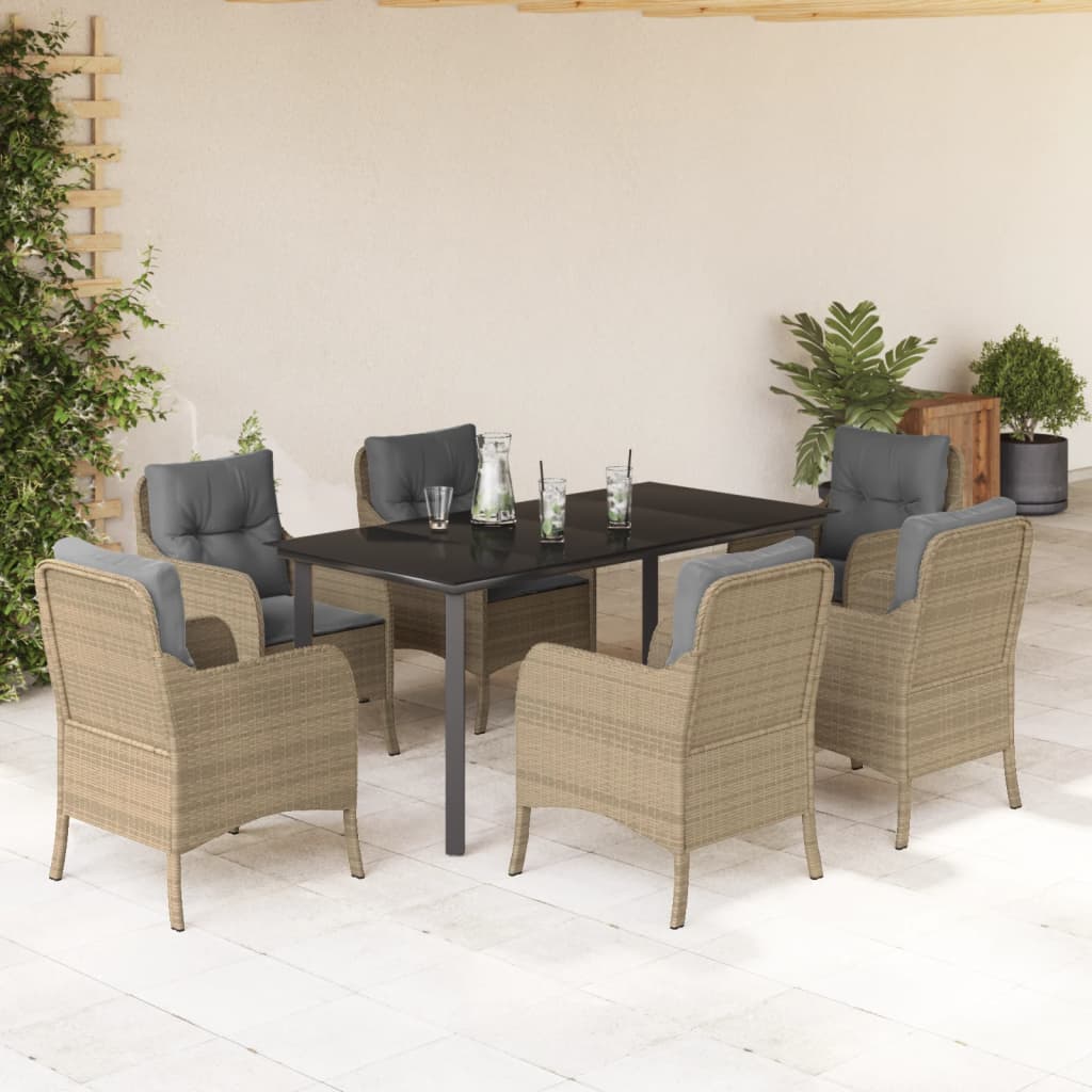Set da Pranzo da Giardino 7 pz con Cuscini Beige in Polyrattan | homemem39