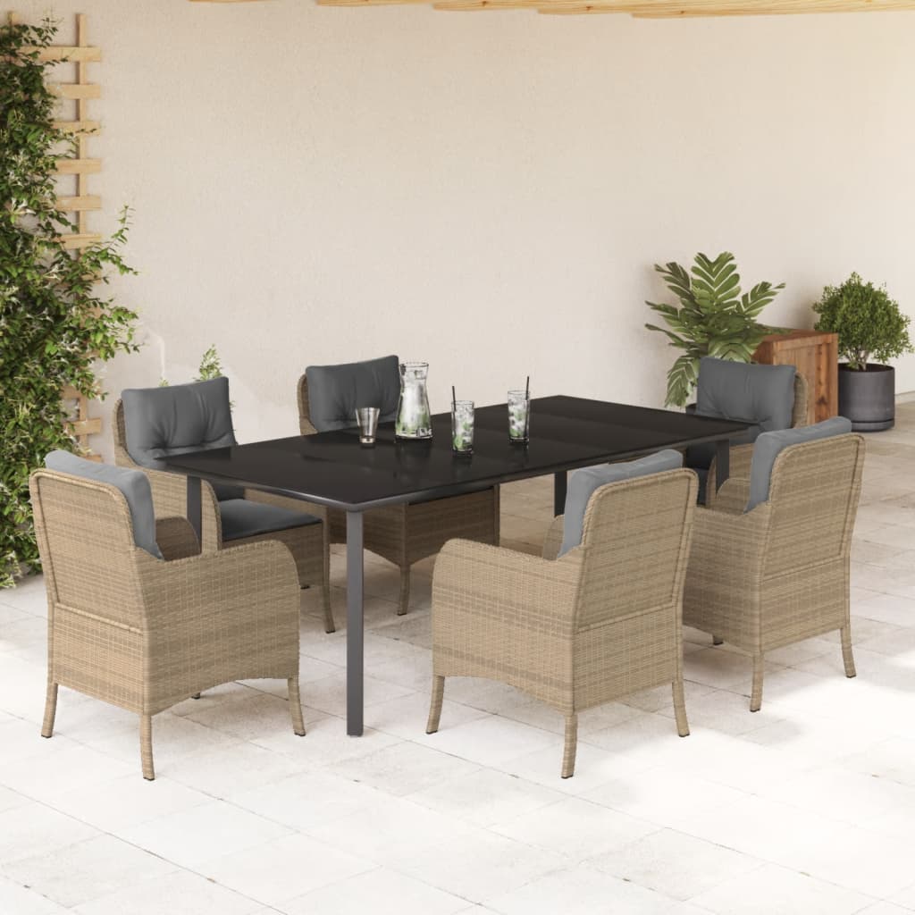 Set da Pranzo da Giardino 7 pz con Cuscini Beige in Polyrattan - homemem39