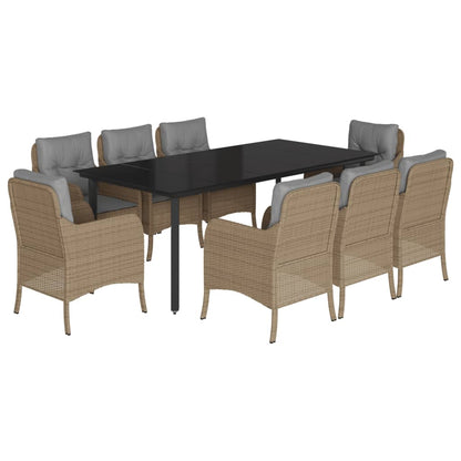 Set da Pranzo da Giardino 9 pz con Cuscini Beige in Polyrattan | homemem39