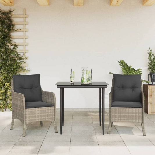 Set Pranzo da Giardino 3pz con Cuscini Grigio Chiaro Polyrattan - homemem39