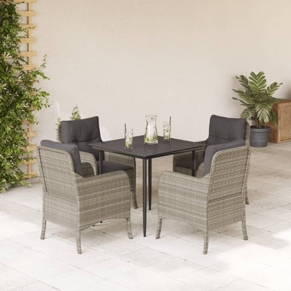 Set Pranzo da Giardino 5pz con Cuscini Grigio Chiaro Polyrattan | homemem39