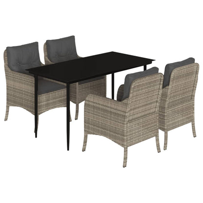Set Pranzo da Giardino 5pz con Cuscini Grigio Chiaro Polyrattan | homemem39