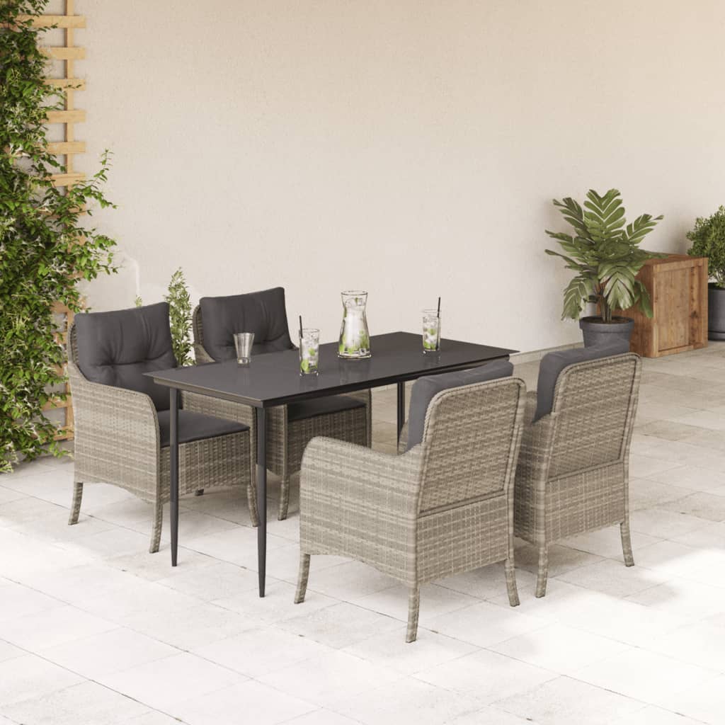 Set Pranzo da Giardino 5pz con Cuscini Grigio Chiaro Polyrattan | homemem39