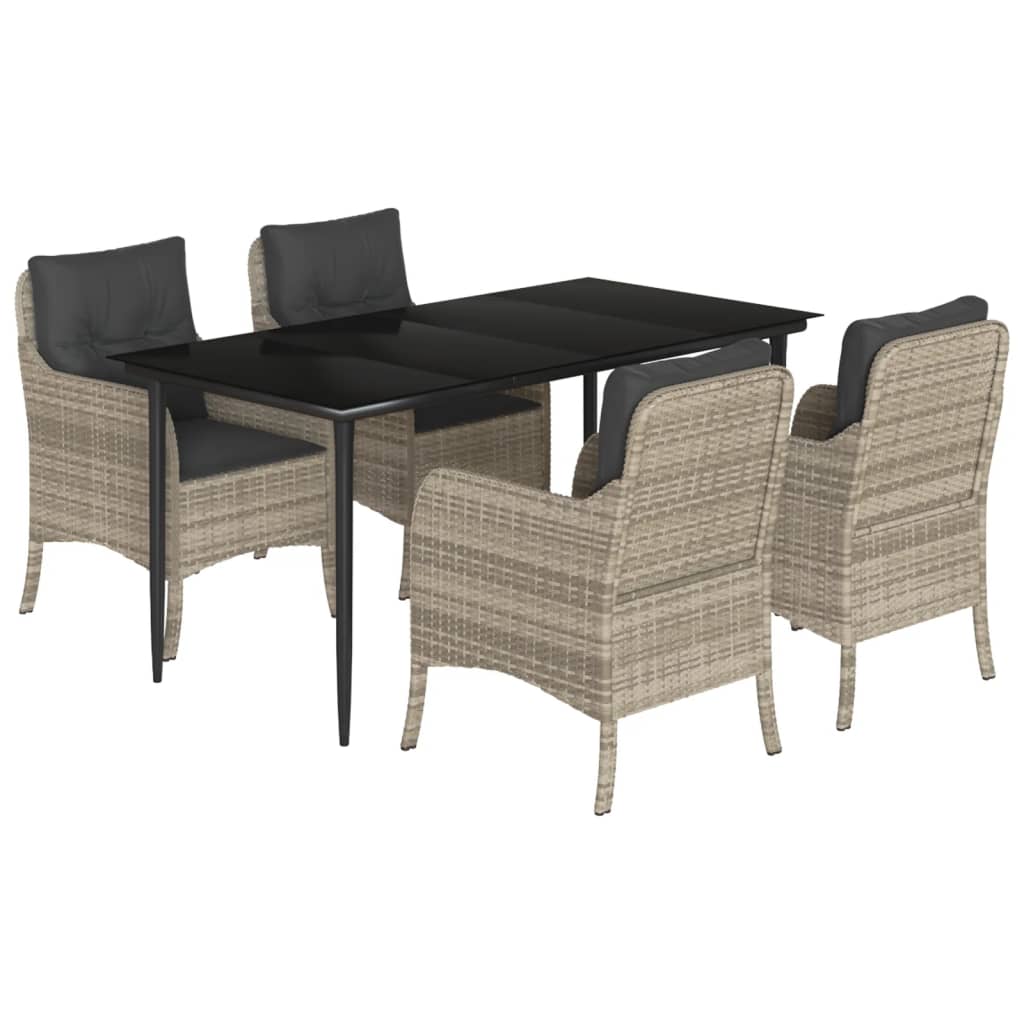 Set Pranzo da Giardino 5pz con Cuscini Grigio Chiaro Polyrattan | homemem39