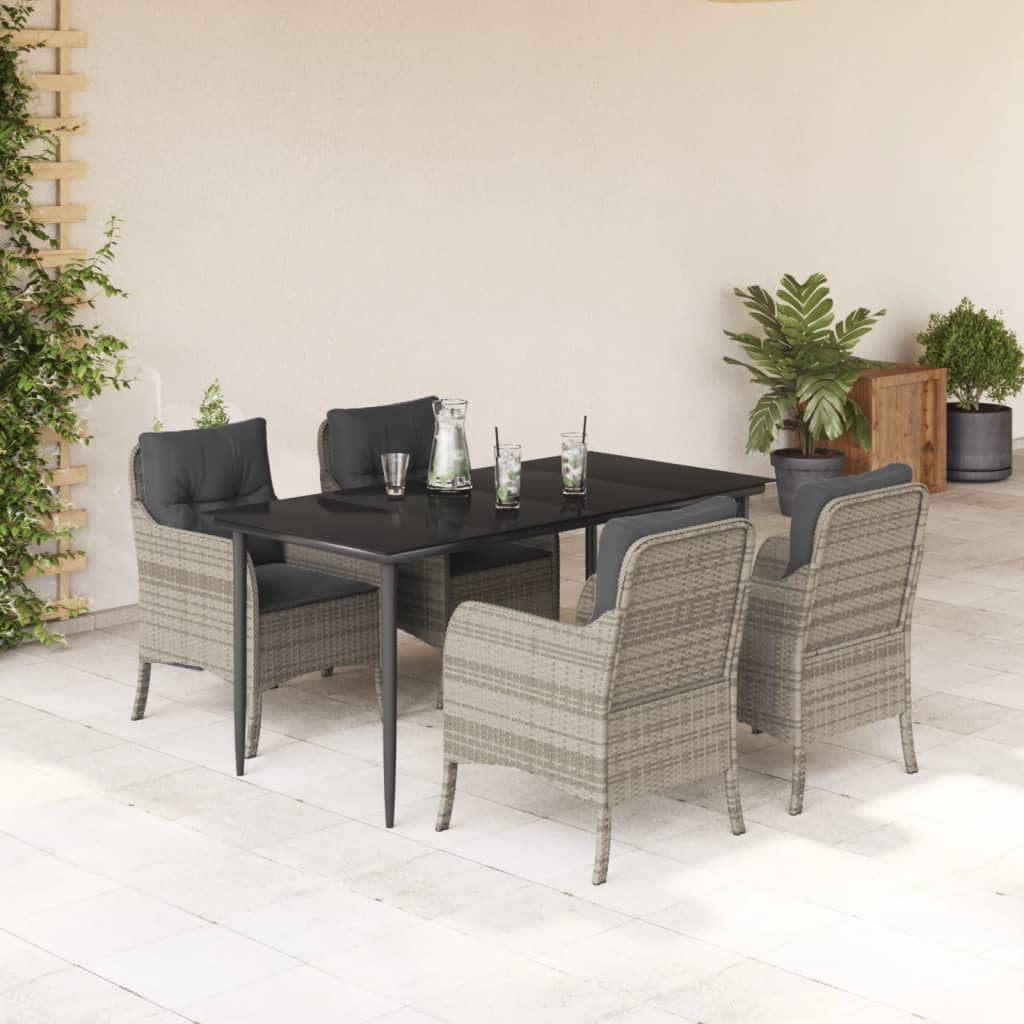 Set Pranzo da Giardino 5pz con Cuscini Grigio Chiaro Polyrattan | homemem39
