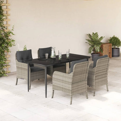 Set Pranzo da Giardino 5pz con Cuscini Grigio Chiaro Polyrattan | homemem39