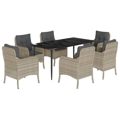 Set da Pranzo da Giardino 7 pz Cuscini Polyrattan Grigio Chiaro