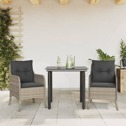 Set Pranzo da Giardino 3pz con Cuscini Grigio Chiaro Polyrattan - homemem39