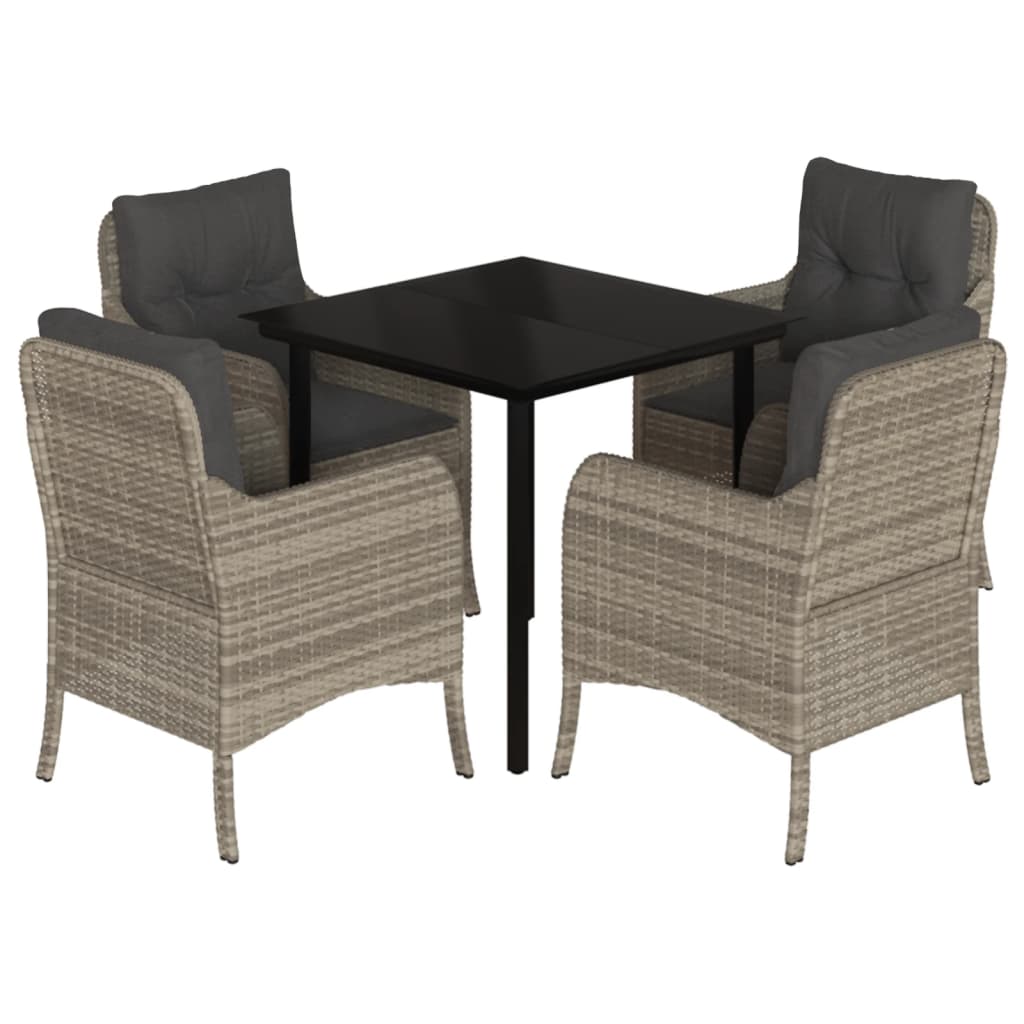 Set Pranzo da Giardino 5pz con Cuscini Grigio Chiaro Polyrattan | homemem39