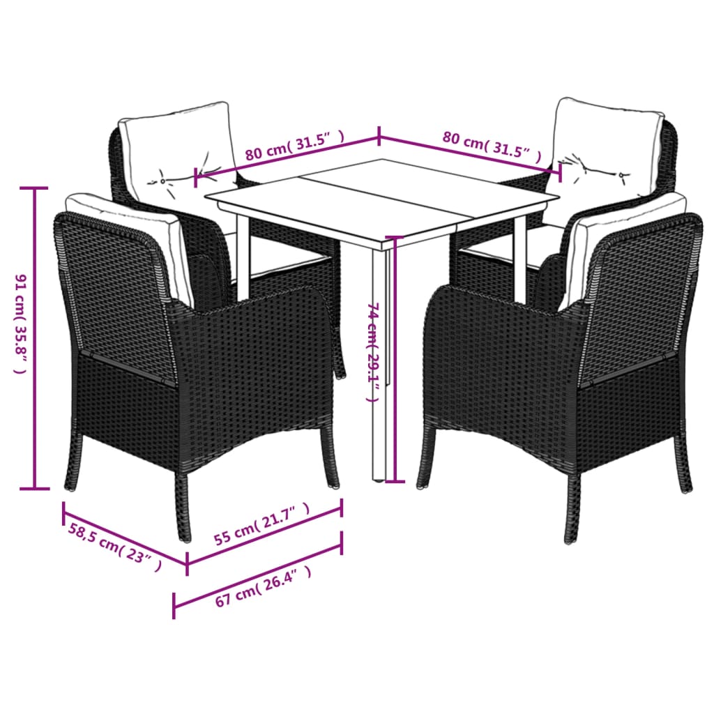 Set Pranzo da Giardino 5pz con Cuscini Grigio Chiaro Polyrattan | homemem39