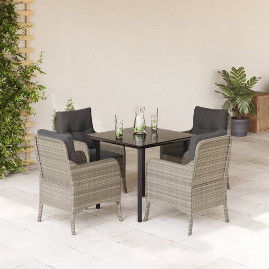 Set Pranzo da Giardino 5pz con Cuscini Grigio Chiaro Polyrattan - homemem39
