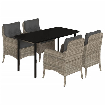 Set Pranzo da Giardino 5pz con Cuscini Grigio Chiaro Polyrattan | homemem39