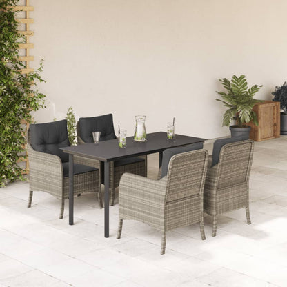 Set Pranzo da Giardino 5pz con Cuscini Grigio Chiaro Polyrattan | homemem39