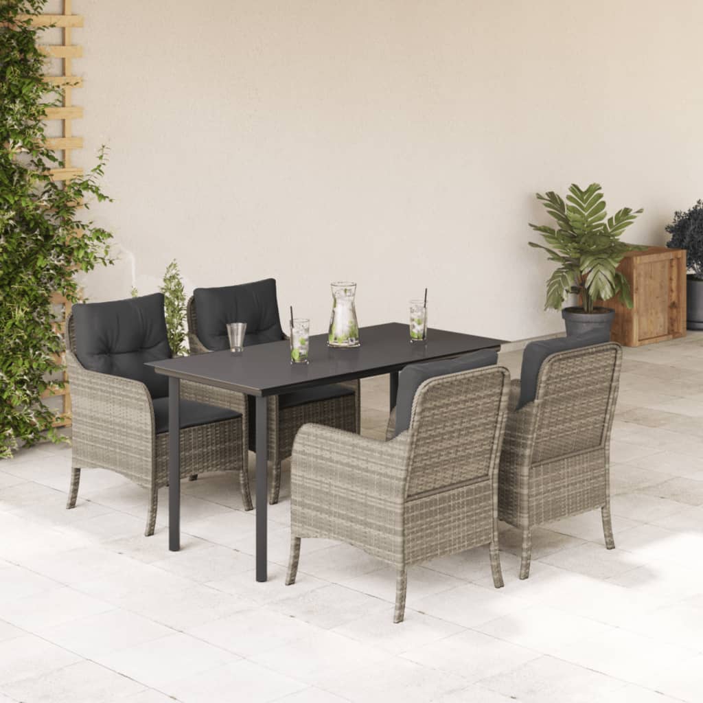 Set Pranzo da Giardino 5pz con Cuscini Grigio Chiaro Polyrattan - homemem39