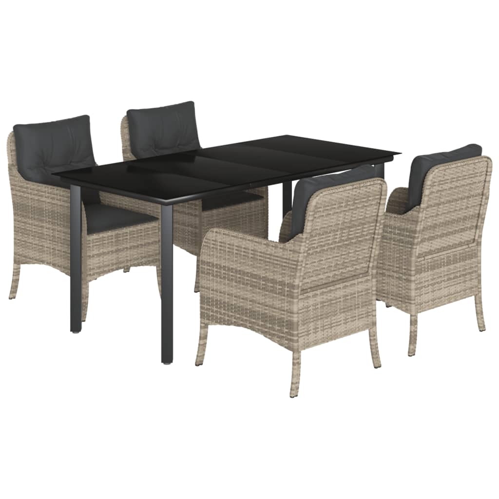 Set Pranzo da Giardino 5pz con Cuscini Grigio Chiaro Polyrattan | homemem39