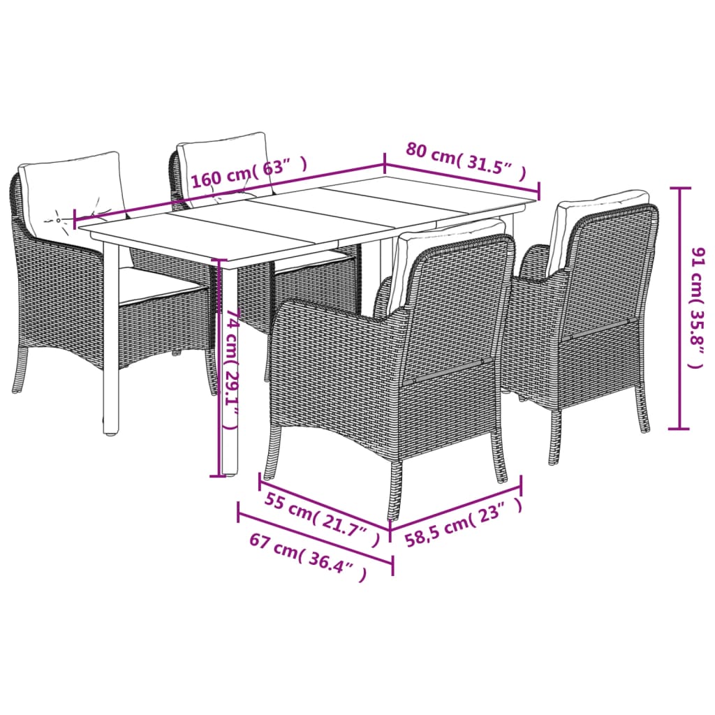 Set Pranzo da Giardino 5pz con Cuscini Grigio Chiaro Polyrattan | homemem39