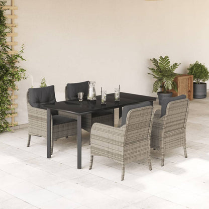 Set Pranzo da Giardino 5pz con Cuscini Grigio Chiaro Polyrattan | homemem39