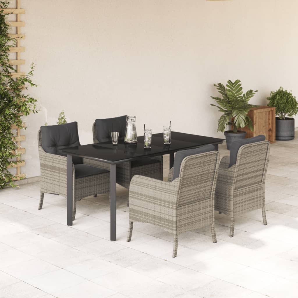 Set Pranzo da Giardino 5pz con Cuscini Grigio Chiaro Polyrattan - homemem39