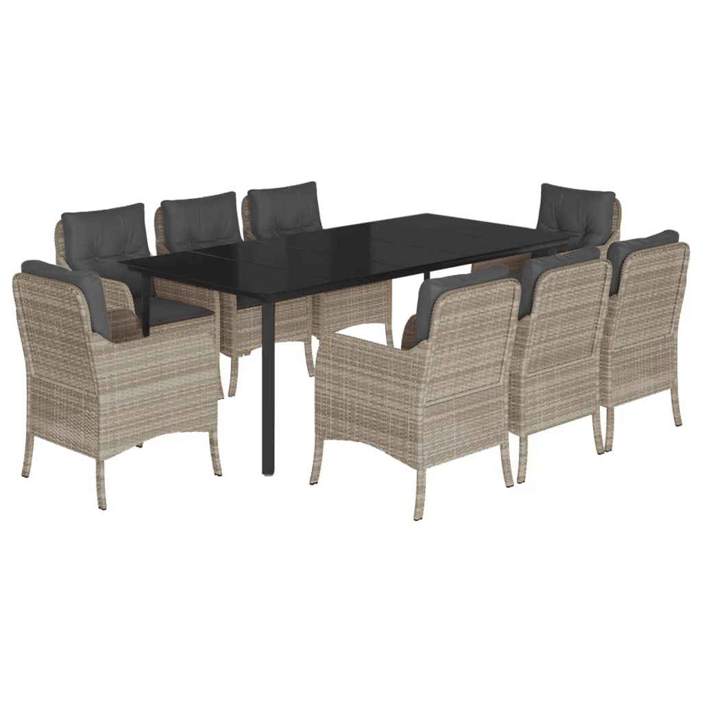 Set Pranzo da Giardino 9pz con Cuscini Grigio Chiaro Polyrattan | homemem39