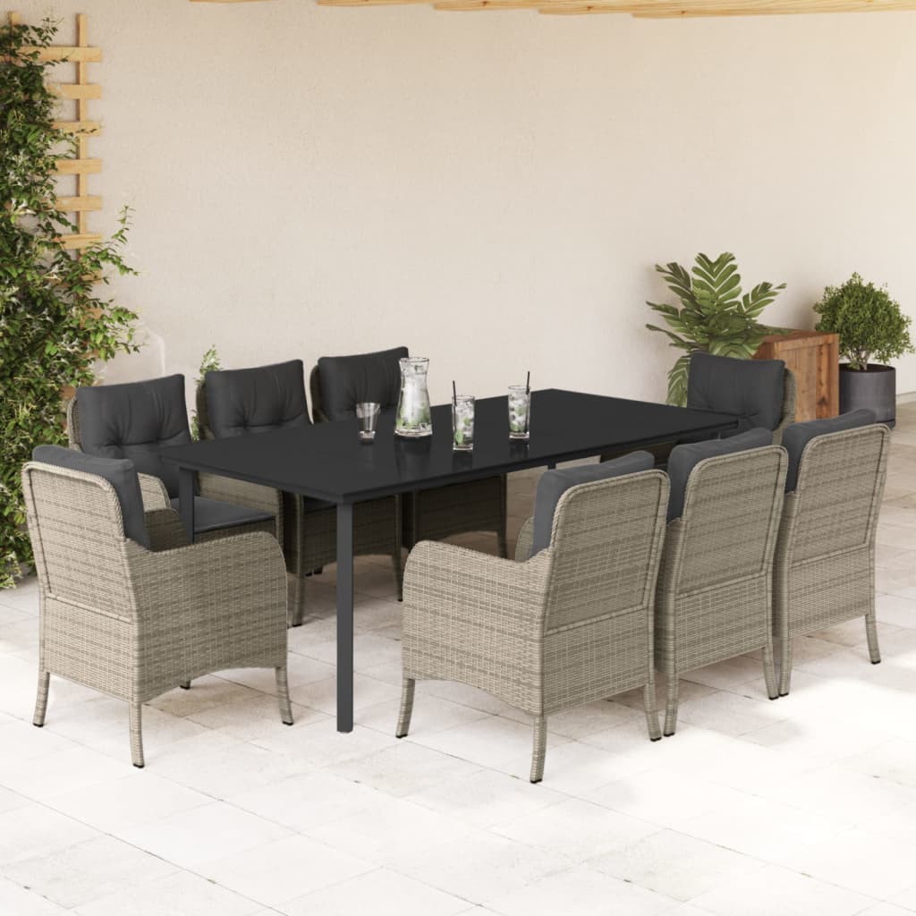 Set Pranzo da Giardino 9pz con Cuscini Grigio Chiaro Polyrattan | homemem39