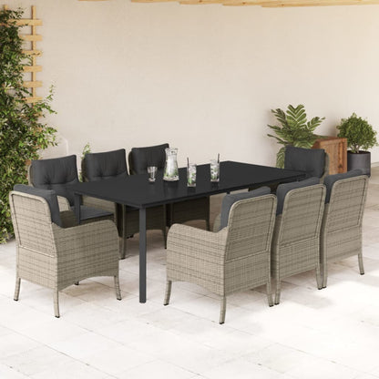 Set Pranzo da Giardino 9pz con Cuscini Grigio Chiaro Polyrattan | homemem39