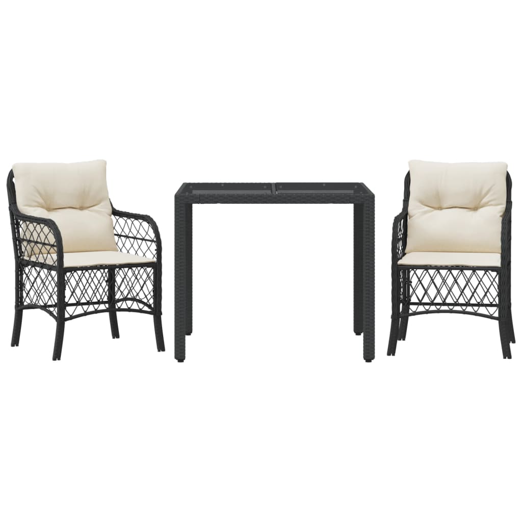 Set da Bistrò 3 pz con Cuscini Nero in Polyrattan | homemem39
