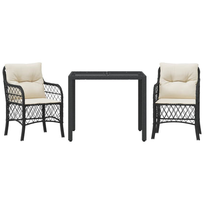 Set da Bistrò 3 pz con Cuscini Nero in Polyrattan | homemem39