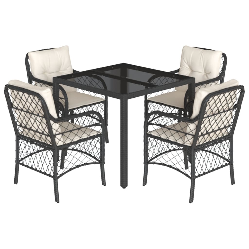 Set da Pranzo da Giardino 5 pz Nero con Cuscini in Polyrattan | homemem39