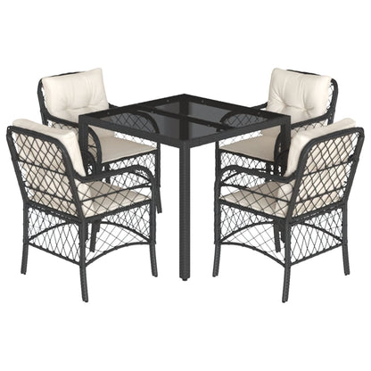 Set da Pranzo da Giardino 5 pz Nero con Cuscini in Polyrattan | homemem39